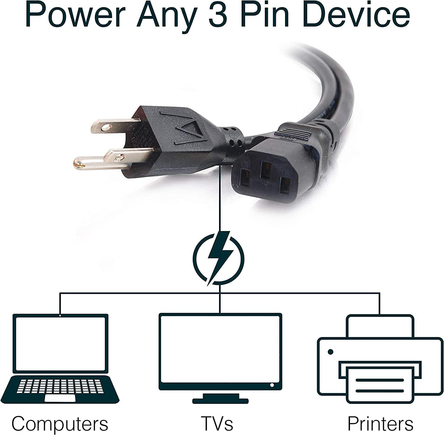 3FT Replacement AC Power Cord - Power Cable for TV, Computer, Monitor, Appliance & More (03129)