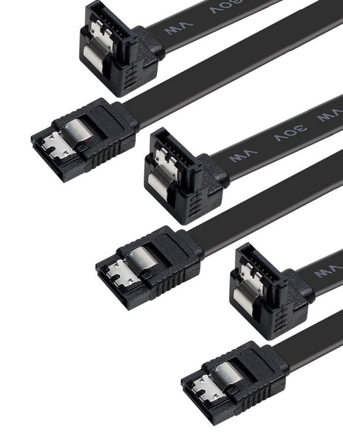 Load image into Gallery viewer, SATA Cable III, 3 Pack SATA Cable III 6Gbps 90 Degree Right Angle with Locking Latch 18 Inch for SATA HDD, SSD, CD Driver, CD Writer - Black
