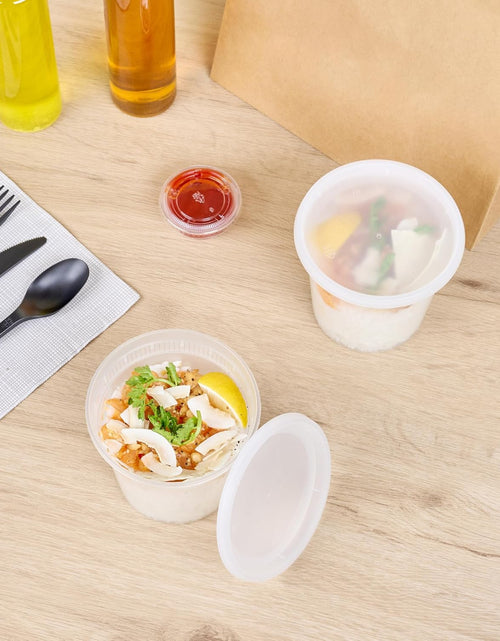 Load image into Gallery viewer, Asporto Microwavable To-Go Container - BPA Free round Soup Container with Clear Plastic Lid - Catering &amp; Takeout - 24 Oz - Clear - Plastic - Disposable - 100Ct Box
