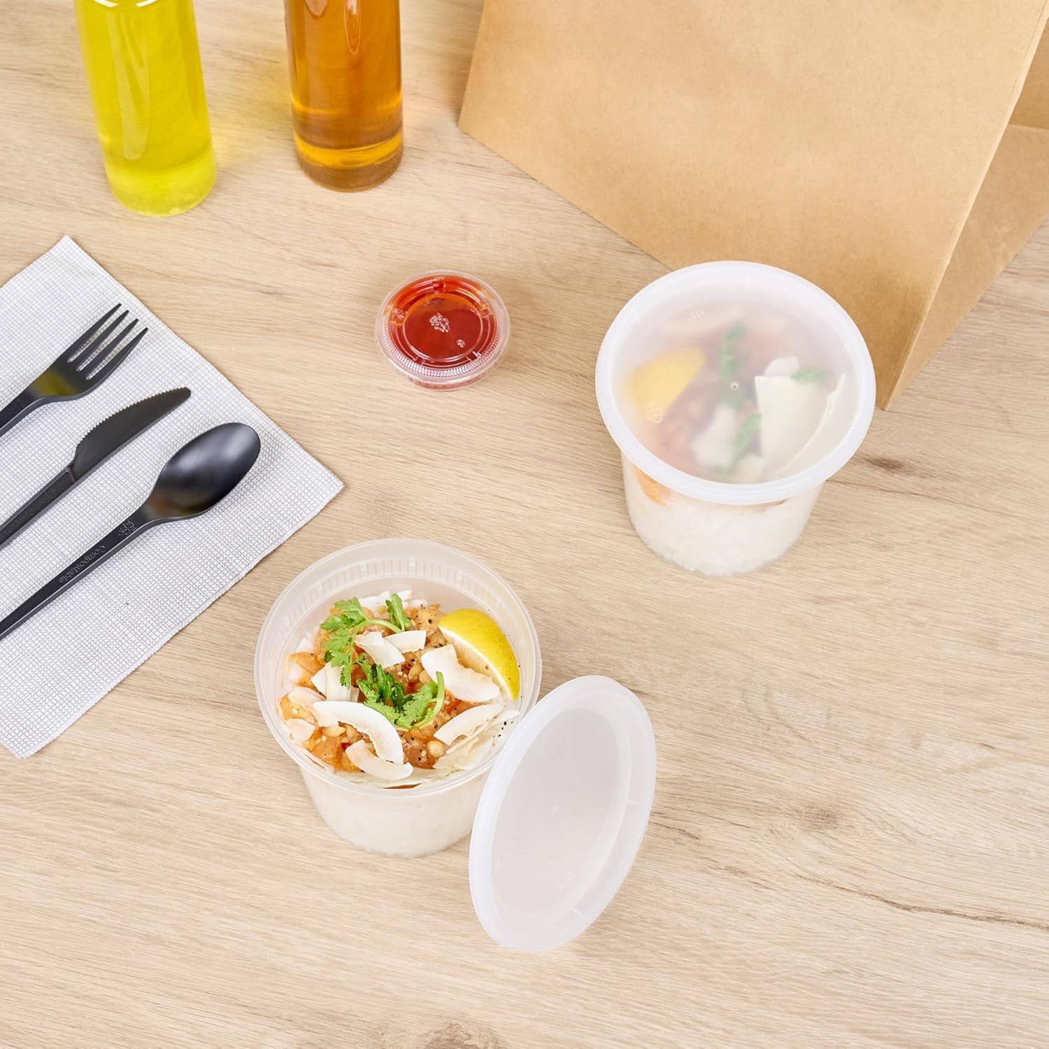 Asporto Microwavable To-Go Container - BPA Free round Soup Container with Clear Plastic Lid - Catering & Takeout - 24 Oz - Clear - Plastic - Disposable - 100Ct Box