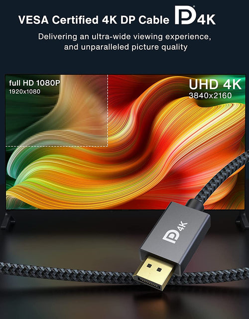Load image into Gallery viewer, VESA Certified Displayport Cable,  1.2 DP Cable 6.6Ft/2M, [4K@60Hz, 2K@165Hz, 2K@144Hz], Gold-Plated Braided High Speed Display Port Cable 144Z, for Gaming Monitor, Graphics Card, TV, PC, Laptop
