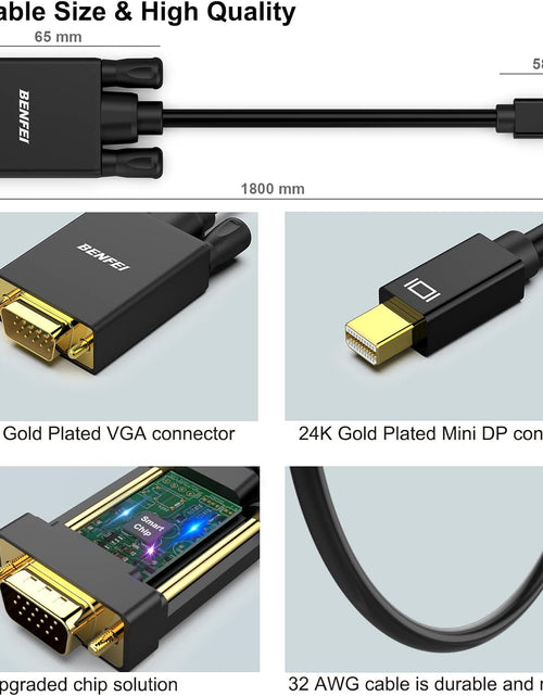 Load image into Gallery viewer, Mini Displayport to VGA Cable,  Mini Displayport to VGA 6 Feet Cable (Thunderbolt 2 Compatible) with Macbook Air/Pro, Surface Pro/Dock, Monitor, Projector
