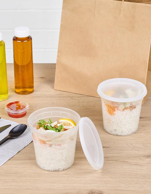 Load image into Gallery viewer, Asporto Microwavable To-Go Container - BPA Free round Soup Container with Clear Plastic Lid - Catering &amp; Takeout - 24 Oz - Clear - Plastic - Disposable - 100Ct Box
