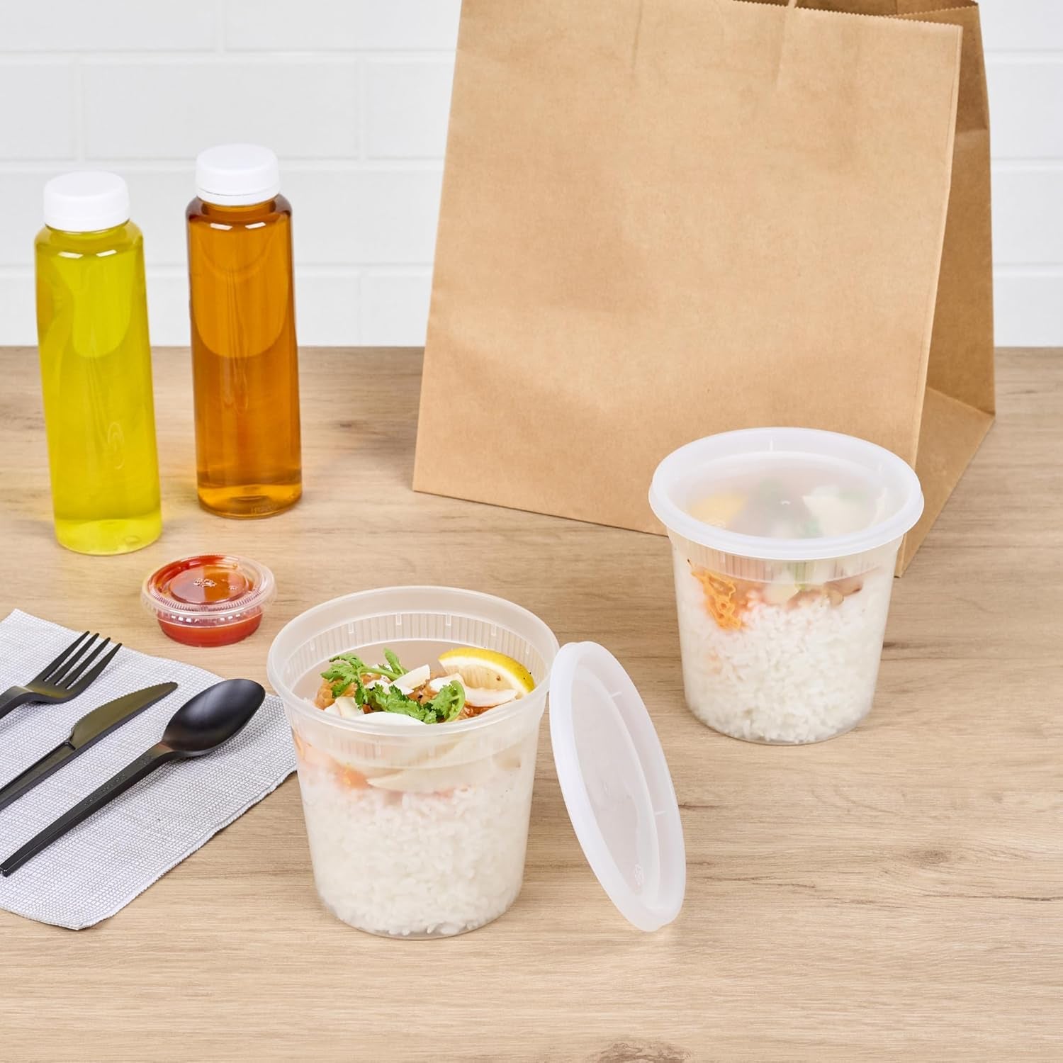 Asporto Microwavable To-Go Container - BPA Free round Soup Container with Clear Plastic Lid - Catering & Takeout - 24 Oz - Clear - Plastic - Disposable - 100Ct Box