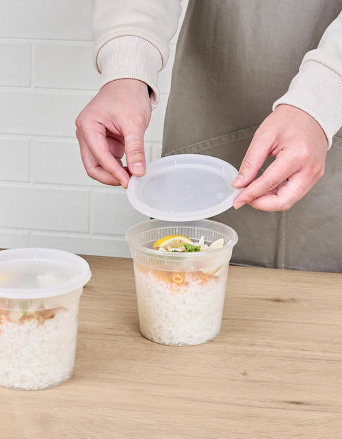 Load image into Gallery viewer, Asporto Microwavable To-Go Container - BPA Free round Soup Container with Clear Plastic Lid - Catering &amp; Takeout - 24 Oz - Clear - Plastic - Disposable - 100Ct Box
