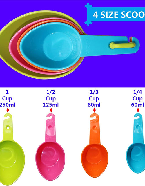 Load image into Gallery viewer, Dog Food Scoop Set of 4 - Plastic Measuring Cups for Dog, Cat and Bird Food (Random Color)
